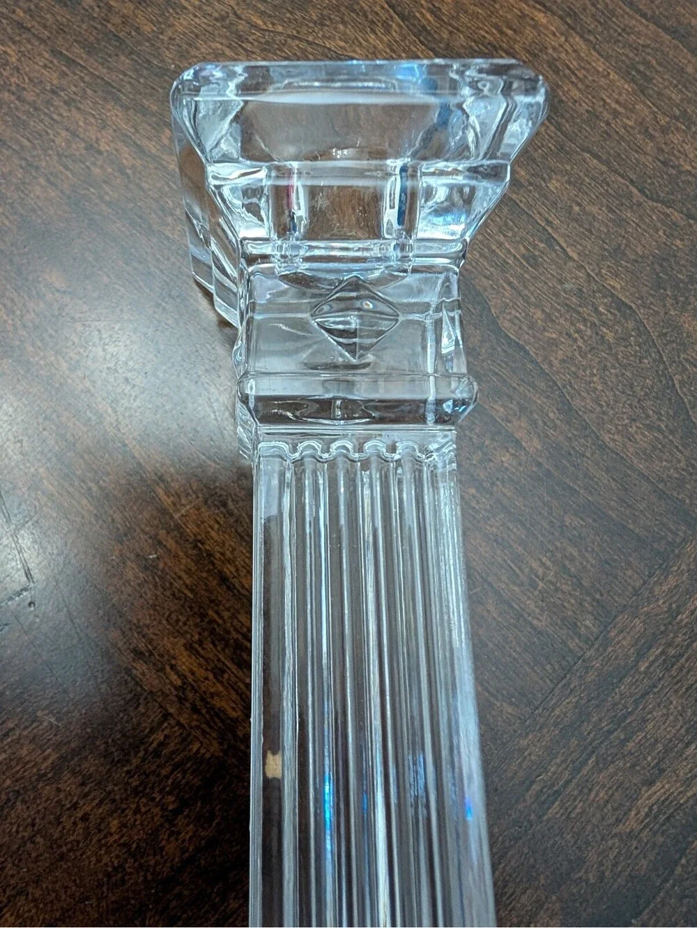 Set of 3 Square Base 24% Lead Crystal Taper Candlesticks Made in U.S.A.